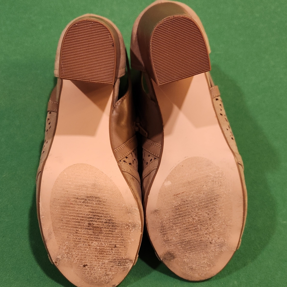 JustFab Tan Peep-Toe Ankle Boots - Picture 4 of 5